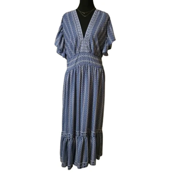Max Studio Women's Flutter Sleeve Floral Tiered Maxi Dress - Blue - Maxi Dresses